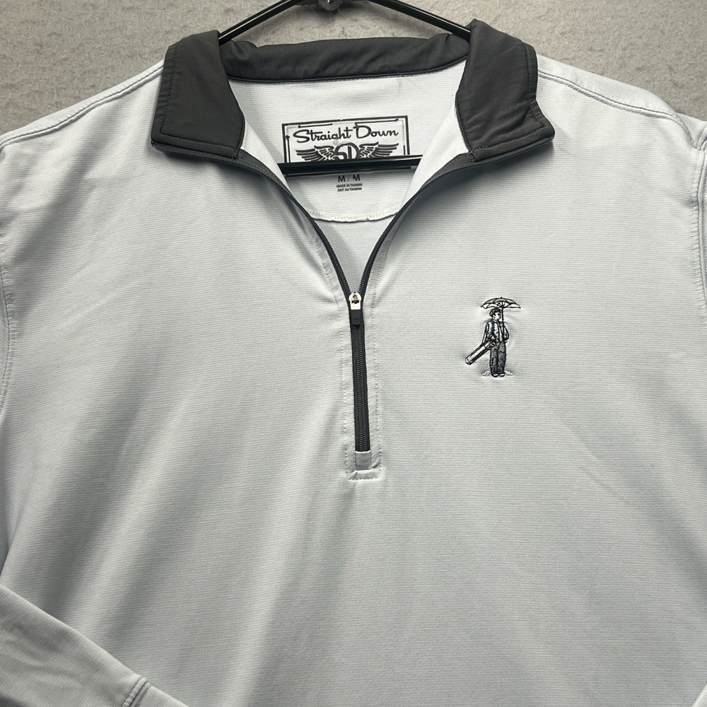 Straight Down Mens Quarter 1/4 Zip Pullover‎ Off White Gray Stretch Size M